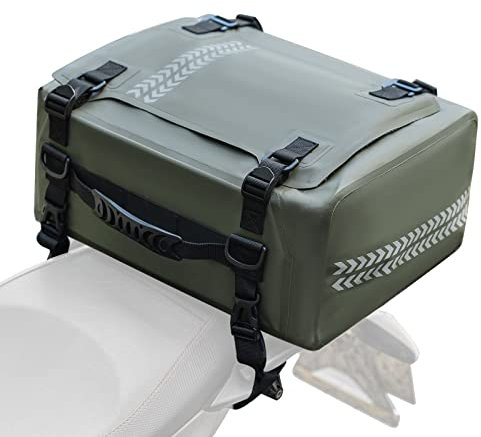 ROCKBROS Motorbike Tail Bag 100% Waterproof Motorcycle Saddle Bag Motor Rear Trunk with Shoulder Strap Pannier Bag for Luggage Storage, Motorcycling, Riding, Travel 30L Sand Green