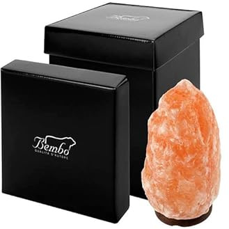 Lámpara de Sal Rosa del Himalaya Bembo - (1-2 kg) - Completamente Natural - Hecha a Mano - Certificado Uno a Uno - Elegante Envase para Regalo Original