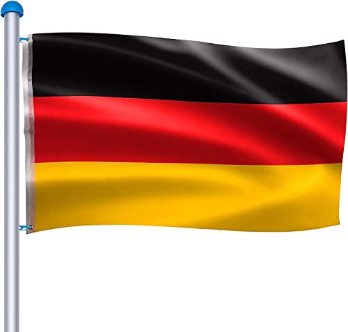 YZNAHRE Aluminium Teleskop Fahnenmast Höhenverstellbar Stabil 6,5m inkl Deutschlandfahne 150 * 80cm, Bodenhülse 50cm