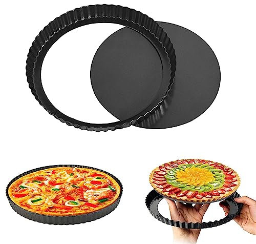Teglia per torta con fondo di sollevamento, quiche, teglia per quiche, rivestimento antiaderente, per tartellette, forma rotonda (22)