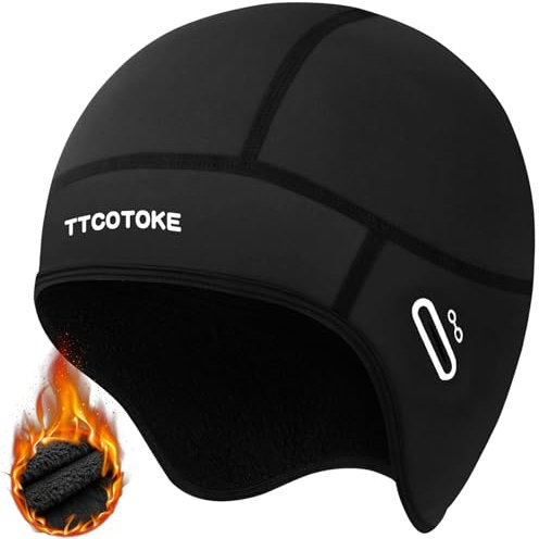 TTCOTOKE Fahrrad Mütze Winter Kind, 2024 Wintermütze Unterhelm Mütze Fahrradhelm, Bike Warm Cap Winddicht, Fahrradmütze unter Helm für Alle Outdoor Aktivitäten, Kinder Unisex - Schwarz