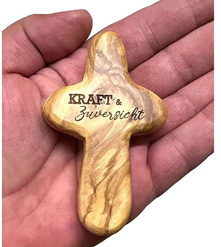 Handschmeichler Kraft & Zuversicht Kreuz aus Olivenholz (mit Gravur Rückseite)