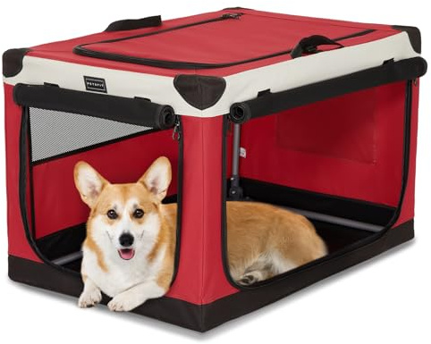 Petsfit Hundebox faltbar, Hundebox für zuhause Verstellbarer Stoffbezug mit Spiraleisenrohr, Hundetransportbox Auto Stoff für große mittlere kleine Hunde,Leicht zu Verstauen