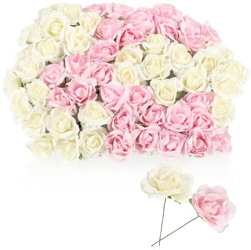 com-four® 10x Rami di Bouquet - Rami di Fiori Decorativi con Fiori Bianchi e Rosa - Rose di Carta per ghirlande, Decorazioni da tavola - Bouquet di Fiori per Matrimoni (10 mazzi Bianco + Rosa)