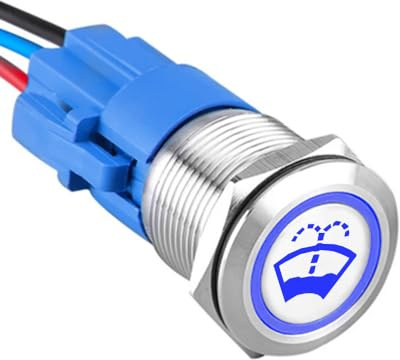 ETOPARS Acciaio Inossidabile 19mm Momentaneo Interruttore a Pulsante 12V 5A Interruttore a Levetta Auto Impermeabile Metallo Interruttore a Bilanciere con Filo Blu Luce Lavatrice