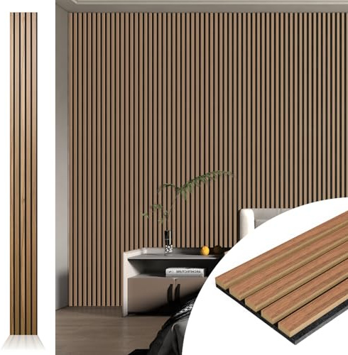 Art3d 4pcs-107 x 8in Slat Acoustic Panel for Wall and Ceiling, 3D Fluted Sound Absorbing Panel with Wood Finish, Walnut