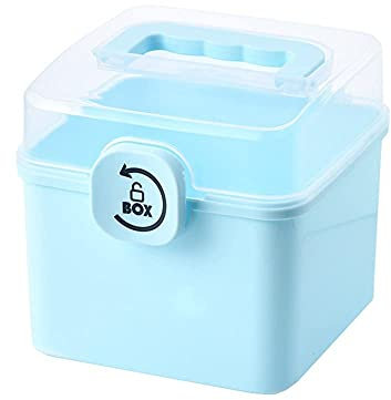 JacCos Medizinbox Medizinschrank Medikamenten-Aufbewahrungsbox Organizer Erste-Hilfe-Aufbewahrungsbox Erste-Hilfe-Kasten Für Zuhause Erste-Hilfe-Dose Kunststoffbox Mit Fächern Blau, S (Blau Klein)