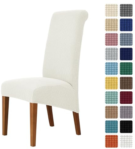 Odot Stuhlhussen Esstisch Mit 2/4/6 Stühlen Set, Stretch Stuhlhussen Hussen Einfarbiger Jacquard Stuhlbezug, Waschbarer Hoher Rücken Sesselbezug für Restaurant (Weiß,6er Set)
