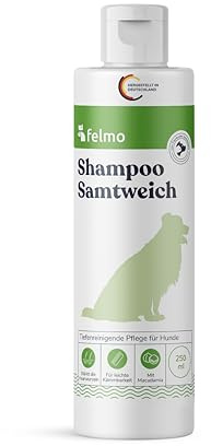 Felmo Hundschampo sammetslen mjuk (250 ml) – milt och pH-neutralt schampo för alla hundraser – fritt från konstgjorda dofter och parabener – för glänsande päls och bättre kambarhet