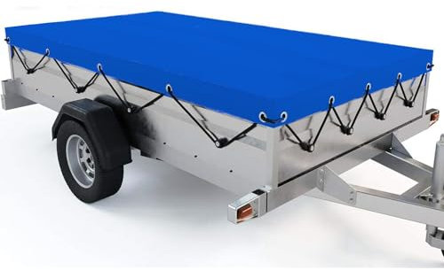 Planesium Anhänger Plane | 170cm x 110cm x 8cm Blau | inkl. Planenseil | Flachplane Reißfest | Verstärkte HP DDR PKW Hänger | Atmungsaktiv | Wasserdicht | Abdeckplane Anhänger Abdeckung