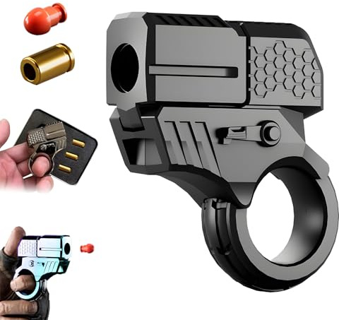Legeringsring snurrande leksaksstartare, dekomprimering, EDC-launcher modellring med ett klick utlösning fidgetring med mjuka kulor (D-launcher + 20 warheads+3 patronfodral)