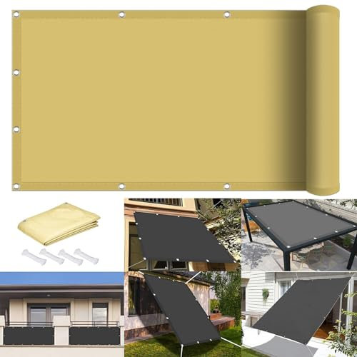 Sonnensegel 1 x 2.5 m 98% UV Schutz Sonnensegel Befestigen Ohne Bohren mit Ösen Und Kordel,PES Polyester für Balkon Terrasse Garten Camping, Creme Farben