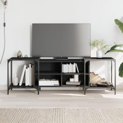 Homgoday Mobile Porta TV Nero 153x37x50 cm in Legno Multistrato, Mobile Porta TV Soggiorno，Tavolino per TV，Mobiletto Basso per TV da Salotto Industriale Supporto TV