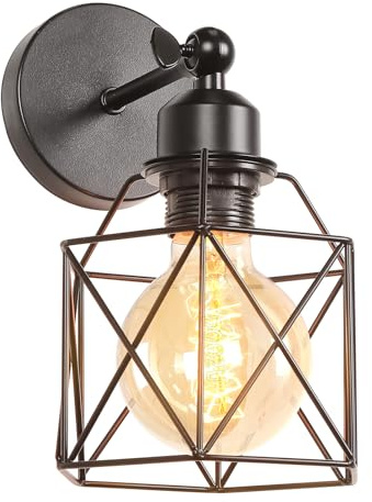 PETITES ECREVISSES Aplique de pared vintage industrial negro diamante jaula de metal plafón aparato retro aplique interior decoración para salón cocina pasillo dormitorio café
