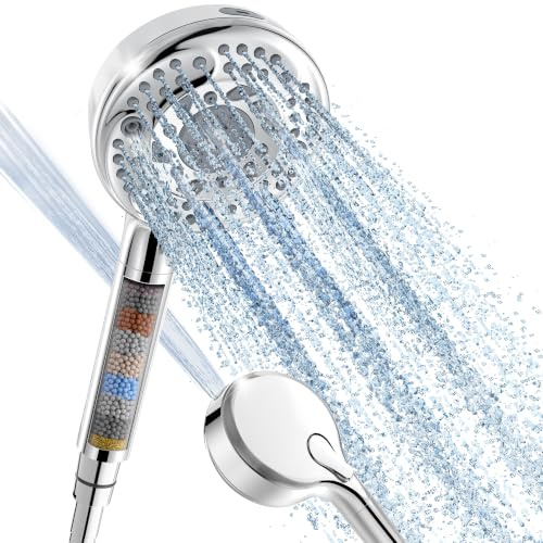 Gefilterter Duschkopf mit Handbrause mit 9 Strahlarten, abnehmbarer Duschkopf mit Filtern, Duschkopf für hartes Wasser, gefiltertes Chlor, verbessert Haut- und Haarstruktur, Chrom