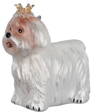Christbaumschmuck Glas 8,5cm - Havaneser Hund Figur zum Aufhängen - handbemalt - Weihnachtsbaum Anhänger für Weihnachten - Christbaumanhänger & Weihnachtsbaumschmuck - Tiere Weiß