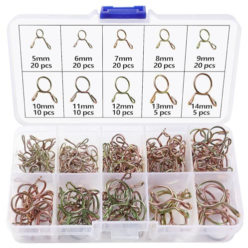 Lyeteung 140 Pezzi 10 Misure 5-14 mm Morsetto a Molla di Carburante a Singola Linea Kit Clip a Molla Tubo, Serraggio Tubo Benzina Morsetto a Tubi, Oro