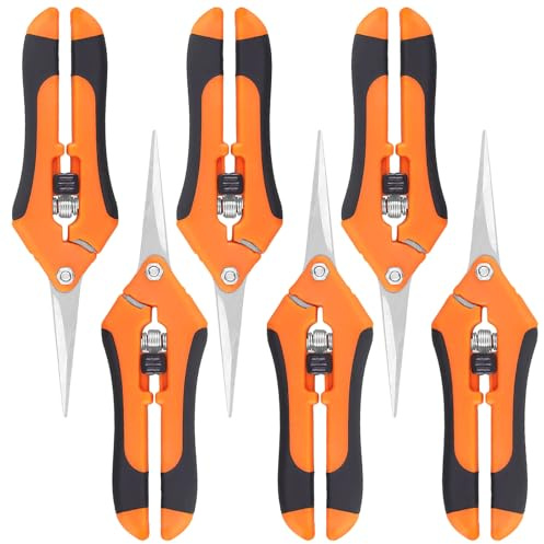 KEILEOHO 6 stycken 16,5 cm trimsax Gardena, handträdgårdssax med blad av rostfritt stål och ergonomiska handtag, blomsax skördesax för snittblommor, orange