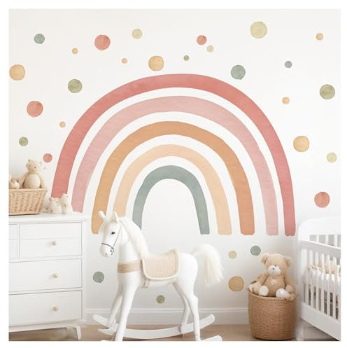 Little Deco Wandaufkleber Kinderzimmer Regenbogen Wandtattoo Punkte Wasserfarben Aquarell Boho Wandsticker Babyzimmer Schlafzimmer Deko DL5096-08-L