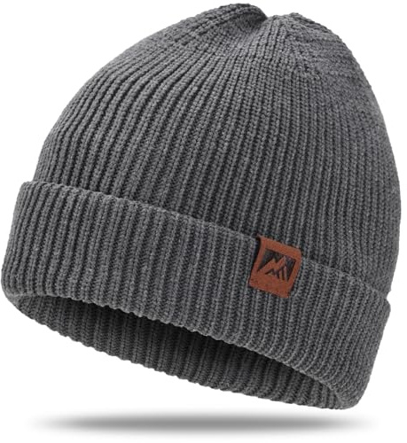 BARFULKER Beanie Mütze Damen Herren, Winter Warm Strickmütze Wintermützen Thermo Laufmützen Dehnbare Weiche Wollmütze mit Bündchen und Dickem Warmem Futter Geschenk Unisex,Grau