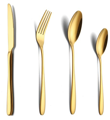 COPOTIO Gold Besteck Set 6 Personen, 24 teiliges Edelstahl Messer Gabel Löffel Sets