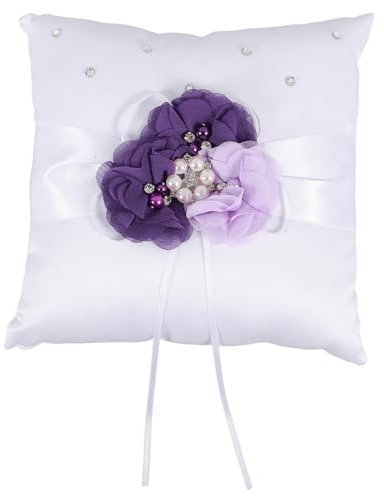 SHOWERORO 2St Eheringkissen Wedding Wedding Favours Hochzeitsgeschenke für Paare Hochzeitsaccessoires Hochzeitsringkissen Kissen mit Blumenring Dekoration polstert Kissen Träger Violett