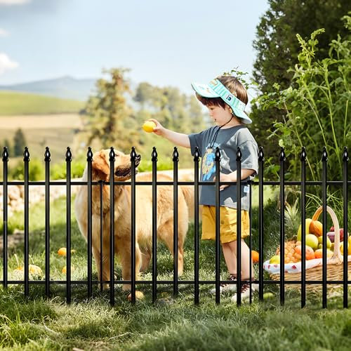 Thealyn Metal Garden Fence Decorative 60cm High x 60cm Wide (5 Panels, Total Length 3m) No Dig Border Fence Dog Landscape Fencing for Flower Bed, Yard, Animal Barrier, Black