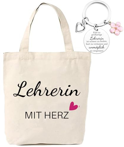 Lehrerin Geschenk Erzieherin Stofftasche Lehrerin Schlüsselanhänger Tasche | Erzieherin Geschenk Lehrerin mit Herz Lehrerin Abschiedsgeschenk Weihnachtsgeschenke Danke Geschenk für Lehrer Frauen