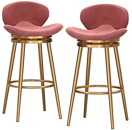 Mid Century Moderne Samt-Drehhocker mit goldfarbenen Beinen, gepolsterte rosa Stühle für Küche, Insel, Theke, Höhe 65 cm, Rückenstütze, 2 Stück