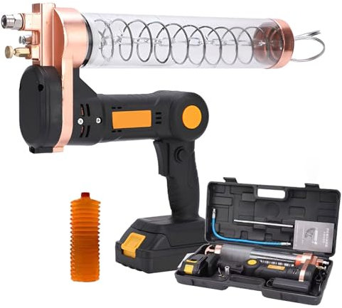 QUTBAG Cordless Caulking Gun, Battery Powered Electric Grease Gun Kit with Flexible Hose and Coupler, 2 Batteries & Charger, Angle Adjustable, for Trailers, Agriculture, Marine zipper
