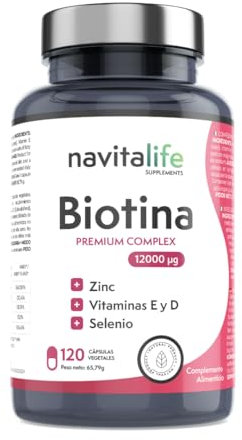 Biotine Cheveux 12.000 mcg | Favorise la Croissance et Renforce vos Cheveux, Améliore les Ongles et la Qualité de la Peau | Avec Sélénium, Zinc, Vitamines E et D | Cure de 4 Mois – 120 Capsules