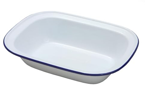Falcon Enamel Oblong Pie Dish - Traditional White Baking Tray with Blue Rim, Oven Safe Up to 270°C, Dishwasher Friendly, Perfect for Pies, Puddings & Roasting 1 Pack - 16 x 12 x 3.5