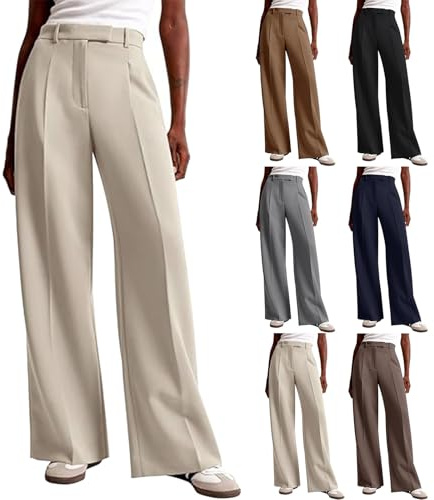 Didadihu Stoffhose Anzughose Damen Elegant Locker Palazzo Hose Sommerhosen Bequeme Weite Business Hosen Freizeithose Lässig Locker Leichte Dehnbar Lounge Hose Mit Taschen,Beige,M