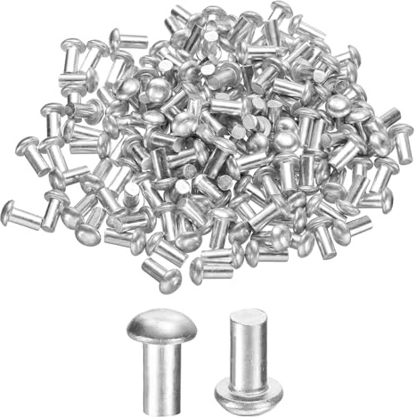 sourcing map 150 remaches de aluminio sólido con cabeza de brasero, M5 de diámetro x 10 mm de longitud, remaches de aluminio de cabeza redonda para reparación de barcos, maquinaria, aviones, industria