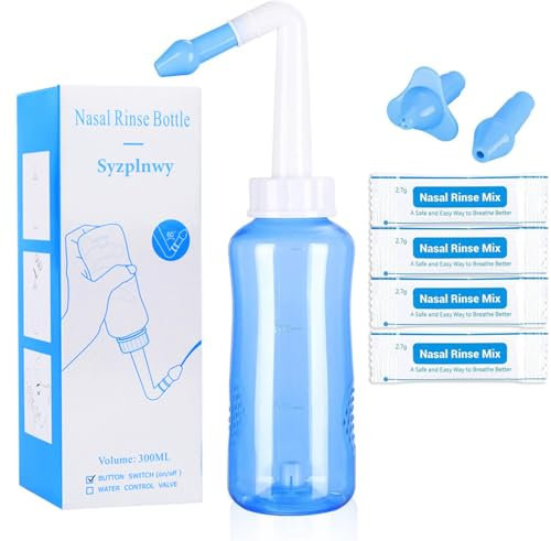 300 ml Neti Pot Sinus Rinse Kit with 40 Salt Packages - Pressure-Controlled Nasal Rinse Bottle for Adults, Leak-proof Design & BPA Free for Allergy Relief/Sinusitis