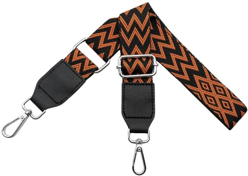 Taschengurte zum Wechseln Schultergurt für Taschen Breit 3.8 cm aus Leder mit Silber Karabiner Schulterriemen Umhängegurt Taschenriemen für Damen Taschen, DIY Zubehör, Schwarz/Orange, W21