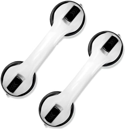 2 Piezas Agarraderas de Baño con Ventosa, 30 CM Agarraderas Baño para Mayores, No Es Necesario Taladrar, Asa de Seguridad para Baños para Mayores Barra de Agarre para Discapacitados Niños - Negro