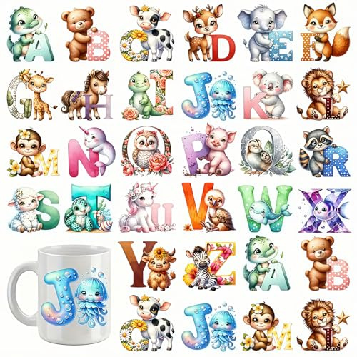 32pcs Animal Alphabet Letter Monkey UV DTF Cup Wraps Transfer Waterproof Sticker for Glass Cups Furniture Craft DIY Crafts，Rub on Transfer Stickers for DIY Water Bottle Laptop Decal Wood Car