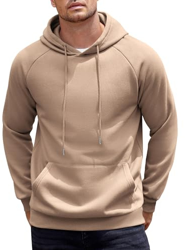 COOFANDY Hombres Suéter con Capucha Sudadera De Manga Larga Caliente Sudadera Invierno Jersey Forrado Chaqueta con Bolsillo De Los Hombres Caqui XL