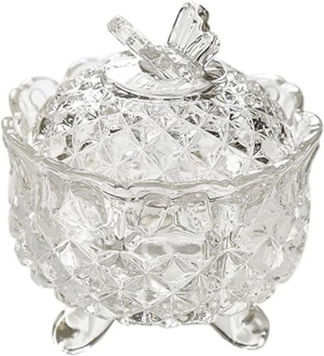 MYUYEE Sucrier Bocal en Verre Cristal avec Couvercle décoration de Table Bocal à Bijoux Bol à Bonbons pour Noël Mariage Saint-Valentin Cadeau - Verre ambré,Transparent