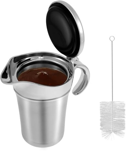Termosauciere rostfritt stål 750 ml såskanna med lock U-formad pip såsskål för grädde vaniljsås majonnäs mjölk