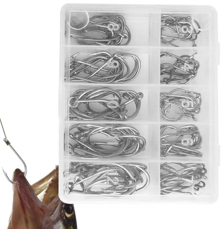 Fishing Hook Assortment - Steel Bait Holder, Multi Size Durable Kit, Anti-Rust Angling Set | River Lake Equipment for Catching Carp Pike Bass Salmon Herring Walleye Musky