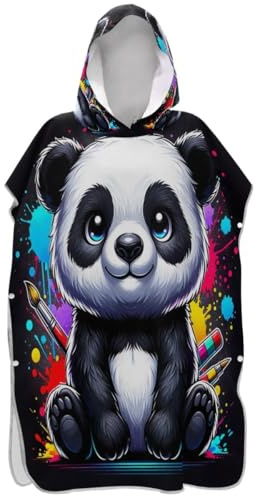 Joitme Süßer Pandabär, schwarzer Surfponcho für Erwachsene, Wickelmantel, Strand, Kapuzenbadetuch, leicht, Strandponcho für Herren
