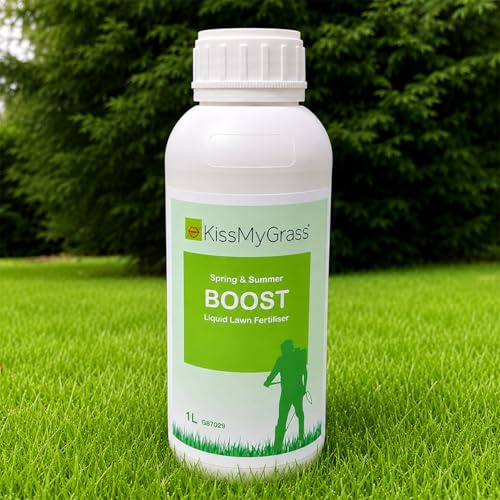 KissMyGrass Spring and Summer Boost Liquid Lawn Fertiliser (1L) - Grass Fertilizer Liquid to Encourage Healthy, Vibrant Growth, NPK Ratio: 16.2.8, Apply from March-August