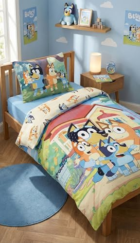 Bluey Babybettwäsche 100x135 + Kissenbezug 40x60 Baumwolle Familie Heeler | Wendbare Baby-Bettwäsche | Naturbaumwolle weich atmungsaktiv Oeko-Tex | Bingo Bandit Chilli vereint | 0-3 | Kinderbett