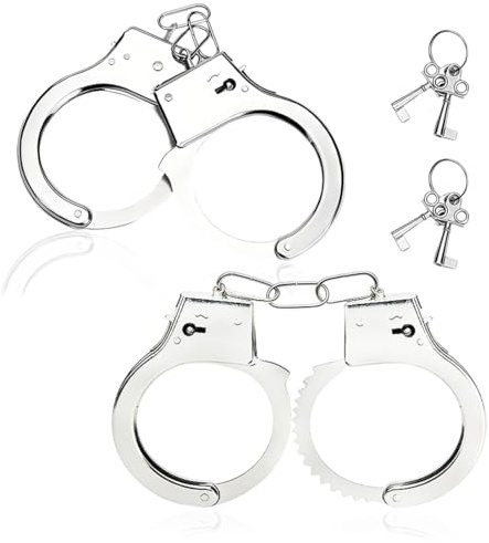 FHRYNA Menottes pour Enfants en Acier Inoxydable - Lot de 2 pour Costumes de Police, with Permet de fabriquer 4 clés de Criminel, Fêtes Thématiques, Carnaval & Halloween - Jeu de Rôle Sécurisé