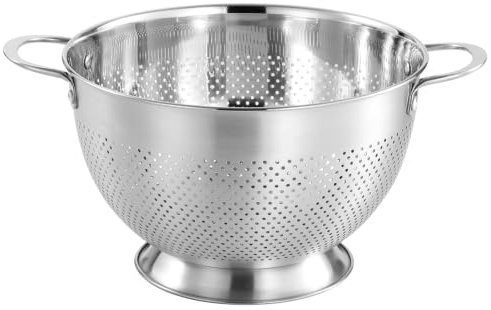 Stainless Steel Colander for Kitchen Pasta Strainer Large Food Colander 5L | Metal Food Draining Rinsing Washing, Round Base Wide Handle, Perfect for Rice Salad Fruit, Dishwasher Safe, Dia.25CM