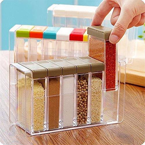 6 Piezas / Juego Especias Agitador Aderezo Botella, Bote Condimento Recipiente Almacenaje con Bandeja, Transparente Estantería Ollas Almacenamiento Accesorios para Cocina - Multicolor