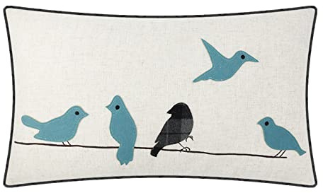 JWH Bird Throw Pillow Cover Decorative Embroidery Accent Pillow Cases Rectangle Cushion Colorful Pillowcase for Couch Bed Living Room Bedroom 14x24 Beige Turquoise Blue Grey