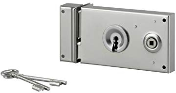 THIRARD - Serrure Horizontale en Applique à Clé à Fouillot pour Portail - Gauche - Axe 58 mm - 140 x 80 mm - Zingué - 2 Clés - Coffre et Gâche Acier - Pêne Dormant - Mécanisme à 2 Tours